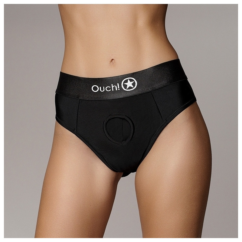 Ouch! Jock String vibrant Strap-On Thong Rear Open Noir 